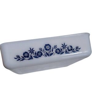 Vintage Fire King Ovenware 8‎ Inch Square Baking Dish Blue Floral Milk Glass